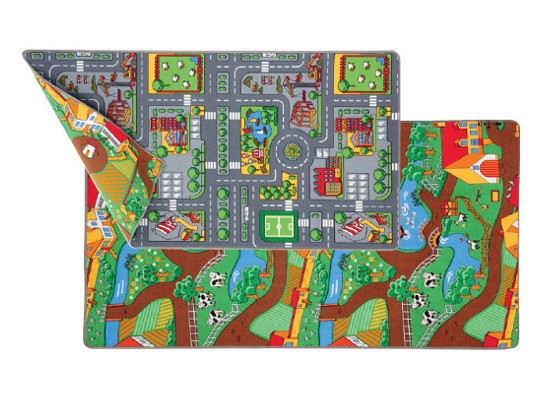 Dětský koberec oboustranný město/farma 190 x 100 cm