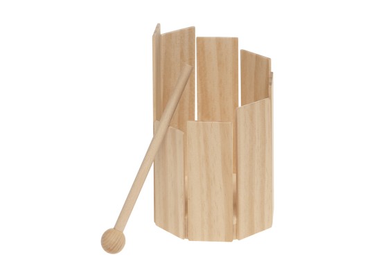 Zvukový bubínek / košík dřevěný s paličkou pr.9,5 x 15,8 cm