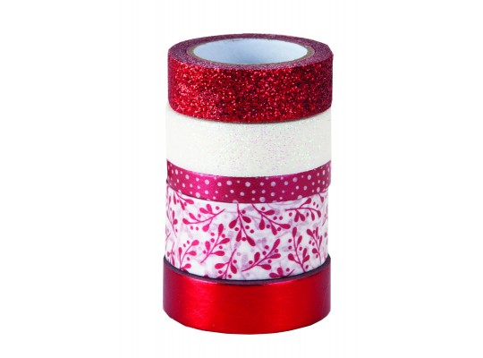 Papírová páska Washi Tape třpytivá Vánoce červená-5ks