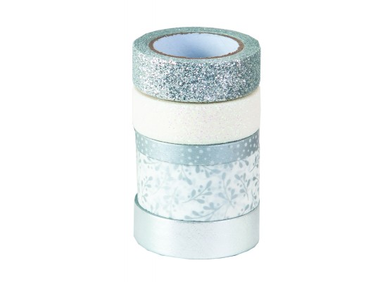 Papírová páska Washi Tape třpytivá Vánoce stříbrná-5ks