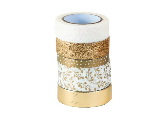 Papírová páska Washi Tape třpytivá Vánoce zlatá-5ks