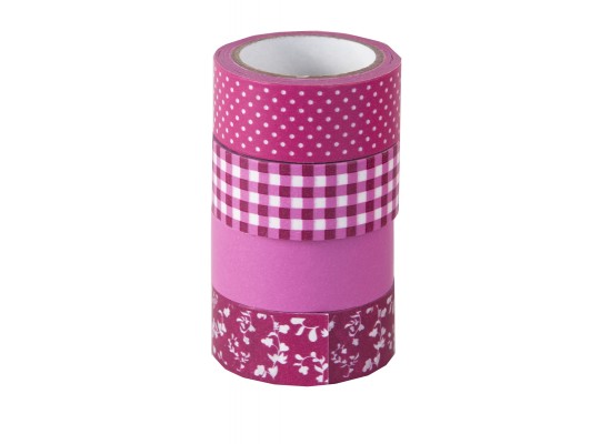 Papírová páska Washi Tape růžová 1,5cmx5m-4ks