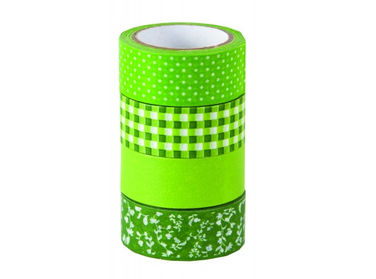 Papírová páska Washi Tape zelená 1,5cmx5m-4ks