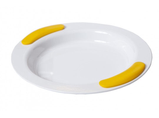 Nádobí Ornamin-melamin-talíř hluboký-bílý/úchop žlutý-25cm
