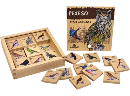 Pexeso klasické dřevěné naučné/edukační - Ptáci