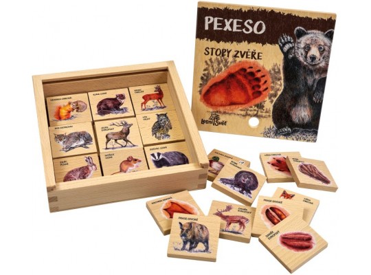 Pexeso klasické dřevěné naučné/edukační - Stopy zvěře