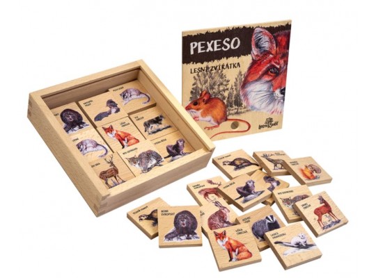 Pexeso klasické dřevěné naučné/edukační - Lesní zvířátka