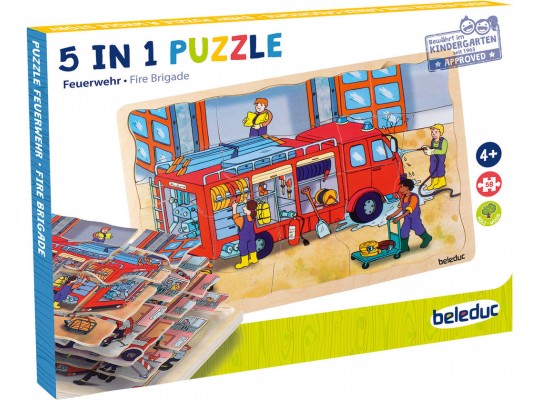 Puzzle dřevěné Beleduc hasiči 5v1 - 5x58 dílků