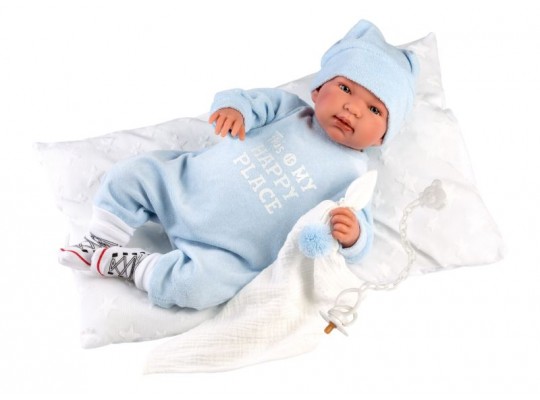 Realistická panenka měkké látkové tělo - Llorens NEW BORN se zvuky miminko - 44 cm