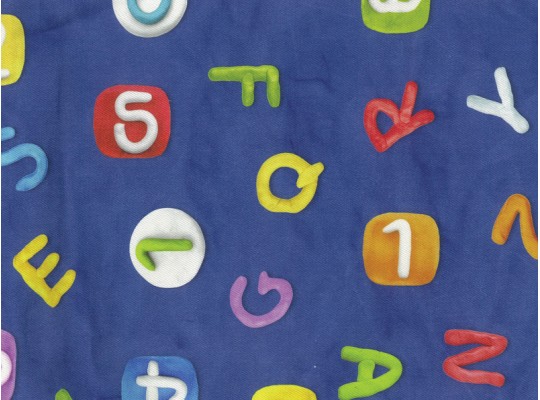 Dětské molitanové křeslo - PUR pěna bavlna abeceda modrá