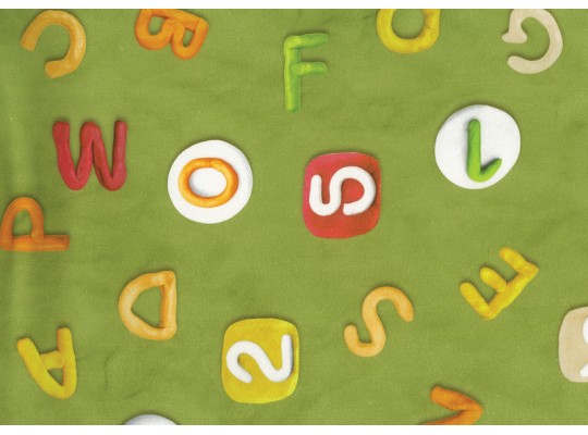 Dětské křeslo molitanové - PUR pěna bavlna abeceda zelená