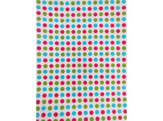 Látka dekorační-bavlna-š.150-potisk-puntík barevný-bílá-metráž