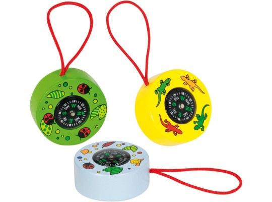 Kompas dětský-dřevěný-barevný