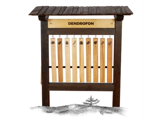 Informační tabule naučná dřevěná venkovní - Dendrofon M s paličkou zvuk dřeva - prvek edukační