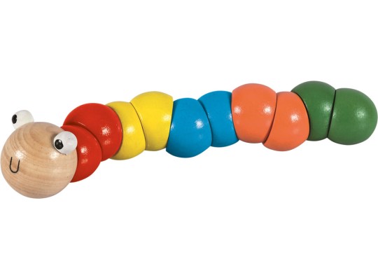 Dřevěný červík/housenka barevný - hračka kloubová 17 cm