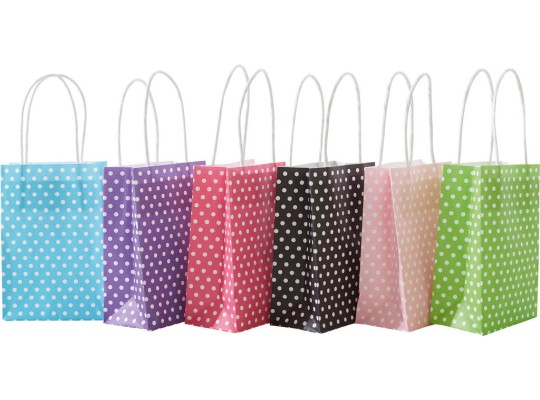 Papírová taška s puntíky barevná 10x15 cm - 6 ks