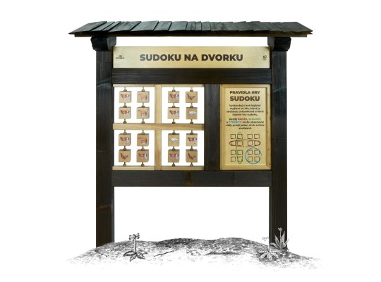 Informační tabule naučná dřevěná venkovní - Sudoku na dvorku - prvek edukační