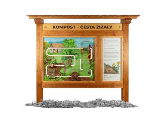 Informační tabule naučná dřevěná venkovní - Kompost - cesta žížaly - prvek edukační