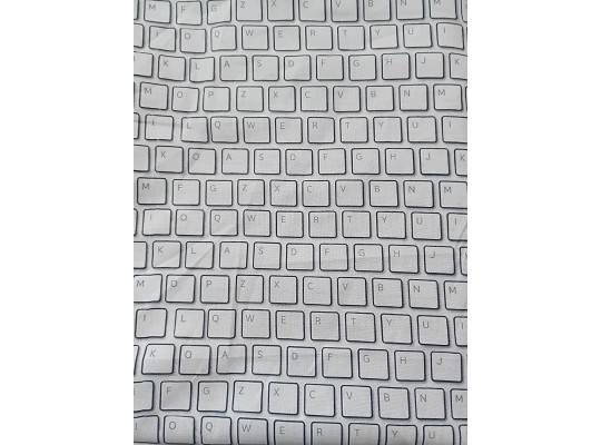 Dekorační bavlněná látka světle šedá š.145 x 100 cm potisk klávesnice