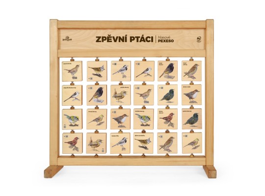 Informační tabule naučná/dřevěná stolní - Pexeso zvukové s QR kódy Zpěvní ptáci - prvek edukační