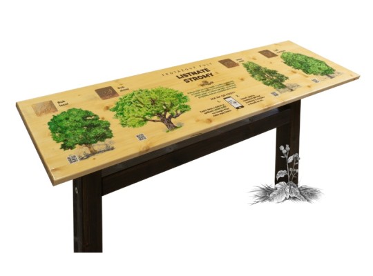 Informační tabule naučná dřevěná venkovní - Pult frotážový L Stromy-listy - prvek edukační