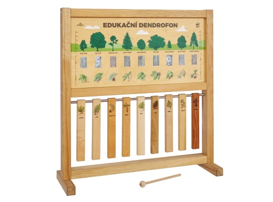 Informační tabule naučná dřevěná stolní - Dendrofon s paličkou zvuk dřeva - prvek edukační